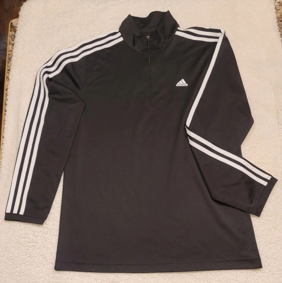 0107. Adidas ~ 1/4 Zip Pullover w/ Long Sleeves w/ White Stripes ~ Medium - Picture 1 of 5